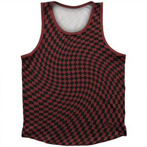 Warped Checkerboard Athletic Sport Tank Top Made In USA - Red Maroon And Black Warped Checkerboard Athletic Sport Tank Top Made In USA - Red Maroon And Black
