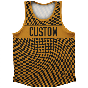 Warped Checkerboard Custom Athletic Sport Tank Top Made In USA - Orange Burnt And Black Warped Checkerboard Custom Athletic Sport Tank Top Made In USA - Orange Burnt And Black