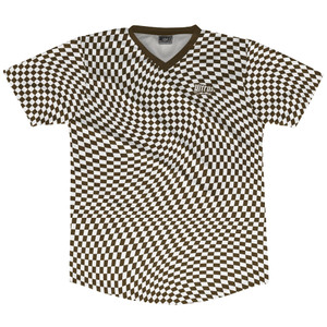 Warped Checkerboard Soccer Jersey Made In USA - Brown Dark And White Warped Checkerboard Soccer Jersey Made In USA - Brown Dark And White