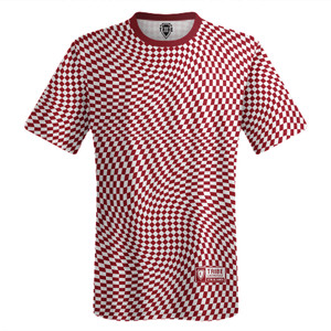 Warped Checkerboard Lacrosse Shooter Shirt - Red Cardinal And White Warped Checkerboard Lacrosse Shooter Shirt - Red Cardinal And White