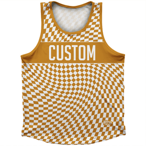 Warped Checkerboard Custom Athletic Sport Tank Top Made In USA - Orange Burnt And White Warped Checkerboard Custom Athletic Sport Tank Top Made In USA - Orange Burnt And White
