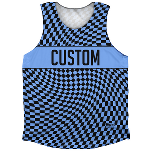 Warped Checkerboard Custom Athletic Tank Top - Blue Carolina And Black Warped Checkerboard Custom Athletic Tank Top - Blue Carolina And Black