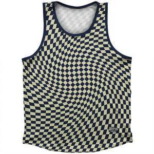 Warped Checkerboard Athletic Sport Tank Top Made In USA - Blue Navy And Vegas Gold Warped Checkerboard Athletic Sport Tank Top Made In USA - Blue Navy And Vegas Gold