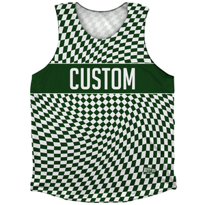 Warped Checkerboard Custom Athletic Tank Top - Green Forest And White Warped Checkerboard Custom Athletic Tank Top - Green Forest And White