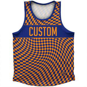 Warped Checkerboard Custom Athletic Sport Tank Top Made In USA - Blue Royal And Tennessee Orange Warped Checkerboard Custom Athletic Sport Tank Top Made In USA - Blue Royal And Tennessee Orange