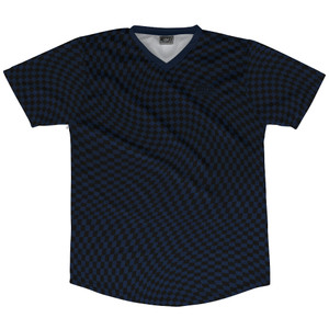 Warped Checkerboard Soccer Jersey Made In USA - Blue Navy And Black Warped Checkerboard Soccer Jersey Made In USA - Blue Navy And Black