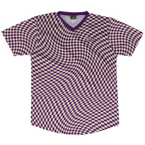 Warped Checkerboard Soccer Jersey Made In USA - Purple Medium And Vegas Gold Warped Checkerboard Soccer Jersey Made In USA - Purple Medium And Vegas Gold