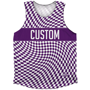 Warped Checkerboard Custom Athletic Tank Top - Purple Medium And White Warped Checkerboard Custom Athletic Tank Top - Purple Medium And White