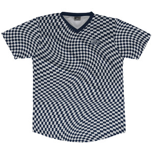 Warped Checkerboard Soccer Jersey Made In USA - Blue Navy And Grey Medium Warped Checkerboard Soccer Jersey Made In USA - Blue Navy And Grey Medium