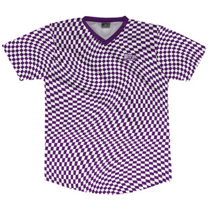 Warped Checkerboard Soccer Jersey Made In USA - Purple Medium And White Warped Checkerboard Soccer Jersey Made In USA - Purple Medium And White