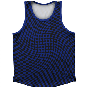 Warped Checkerboard Athletic Sport Tank Top Made In USA - Blue Royal And Black