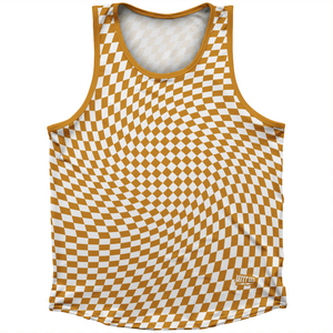 Warped Checkerboard Athletic Sport Tank Top Made In USA - Orange Burnt And White Warped Checkerboard Athletic Sport Tank Top Made In USA - Orange Burnt And White
