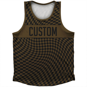 Warped Checkerboard Custom Athletic Sport Tank Top Made In USA - Brown Dark And Black Warped Checkerboard Custom Athletic Sport Tank Top Made In USA - Brown Dark And Black
