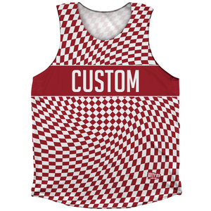 Warped Checkerboard Custom Athletic Tank Top - Red Cardinal And White Warped Checkerboard Custom Athletic Tank Top - Red Cardinal And White