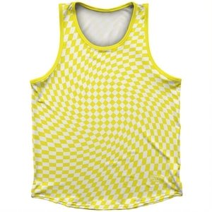 Warped Checkerboard Athletic Sport Tank Top Made In USA - Yellow Bright And White Warped Checkerboard Athletic Sport Tank Top Made In USA - Yellow Bright And White