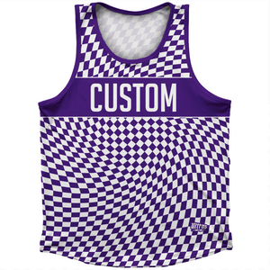 Warped Checkerboard Custom Athletic Sport Tank Top Made In USA - Purple Lakers And White Warped Checkerboard Custom Athletic Sport Tank Top Made In USA - Purple Lakers And White