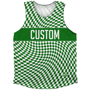 Warped Checkerboard Custom Athletic Tank Top - Green Kelly And White Warped Checkerboard Custom Athletic Tank Top - Green Kelly And White
