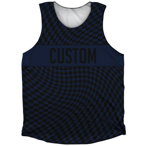 Warped Checkerboard Custom Athletic Tank Top - Blue Navy And Black Warped Checkerboard Custom Athletic Tank Top - Blue Navy And Black