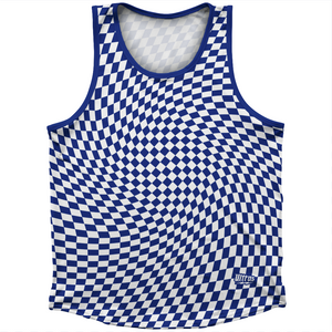 Warped Checkerboard Athletic Sport Tank Top Made In USA - Blue Royal And White Warped Checkerboard Athletic Sport Tank Top Made In USA - Blue Royal And White