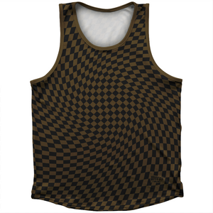 Warped Checkerboard Athletic Sport Tank Top Made In USA - Brown Dark And Black