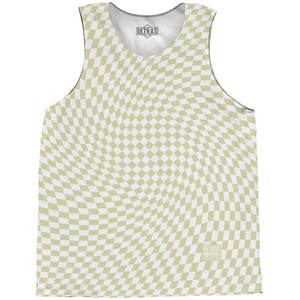 Warped Checkerboard Basketball Singlets - Vegas Gold And White