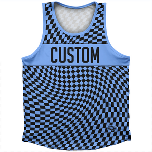 Warped Checkerboard Custom Athletic Sport Tank Top Made In USA - Blue Carolina And Black Warped Checkerboard Custom Athletic Sport Tank Top Made In USA - Blue Carolina And Black