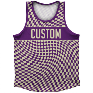 Warped Checkerboard Custom Athletic Sport Tank Top Made In USA - Purple Medium And Vegas Gold Warped Checkerboard Custom Athletic Sport Tank Top Made In USA - Purple Medium And Vegas Gold