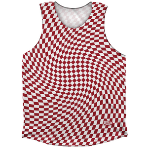 Warped Checkerboard Athletic Tank Top - Red Cardinal And White