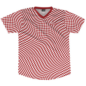 Warped Checkerboard Soccer Jersey Made In USA - Red Dark And White Warped Checkerboard Soccer Jersey Made In USA - Red Dark And White