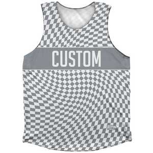 Warped Checkerboard Custom Athletic Tank Top - Grey Dark And White Warped Checkerboard Custom Athletic Tank Top - Grey Dark And White