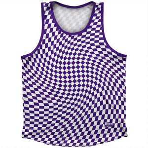 Warped Checkerboard Athletic Sport Tank Top Made In USA - Purple Lakers And White Warped Checkerboard Athletic Sport Tank Top Made In USA - Purple Lakers And White