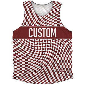 Warped Checkerboard Custom Athletic Tank Top - Red Maroon And White Warped Checkerboard Custom Athletic Tank Top - Red Maroon And White