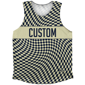Warped Checkerboard Custom Athletic Tank Top - Blue Navy And Vegas Gold Warped Checkerboard Custom Athletic Tank Top - Blue Navy And Vegas Gold
