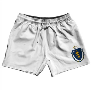 Massachusetts US State Flag 5" Swim Shorts Made in USA - White Massachusetts US State Flag 5" Swim Shorts Made in USA - White