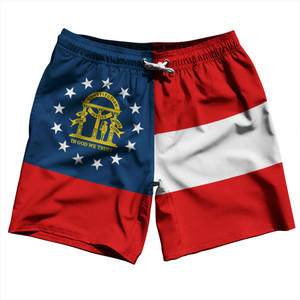 Georgia US State Flag Swim Shorts 7" Made in USA - Red White Georgia US State Flag Swim Shorts 7" Made in USA - Red White