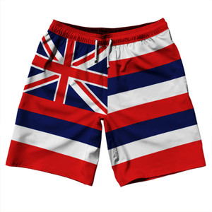 Hawaii US State Flag 10" Swim Shorts Made in USA - Red White Blue Hawaii US State Flag 10" Swim Shorts Made in USA - Red White Blue