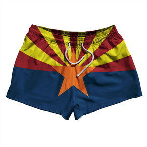 Arizona US State Flag 2.5" Swim Shorts Made in USA - Yellow Red Arizona US State Flag 2.5" Swim Shorts Made in USA - Yellow Red