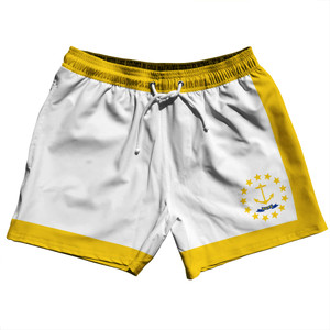 Rhode Island US State Flag 5" Swim Shorts Made in USA - White Yellow Rhode Island US State Flag 5" Swim Shorts Made in USA - White Yellow