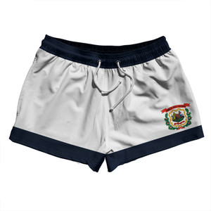 West Virginia US State Flag 2.5" Swim Shorts Made in USA - White Blue West Virginia US State Flag 2.5" Swim Shorts Made in USA - White Blue