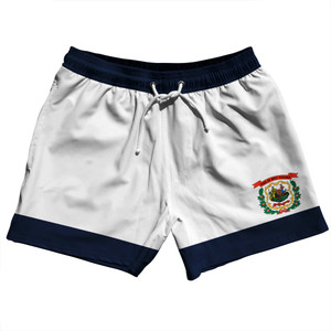 West Virginia US State Flag 5" Swim Shorts Made in USA - White Blue West Virginia US State Flag 5" Swim Shorts Made in USA - White Blue