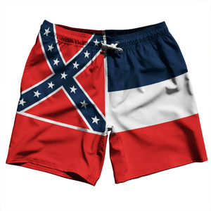Mississippi US State Flag Swim Shorts 7" Made in USA - Red White