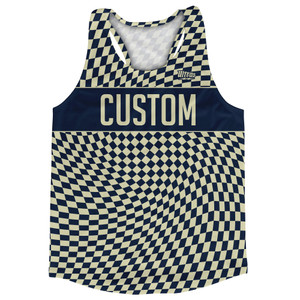 Warped Checkerboard Custom Running Track Tops Made In USA - Blue Navy And Vegas Gold Warped Checkerboard Custom Running Track Tops Made In USA - Blue Navy And Vegas Gold