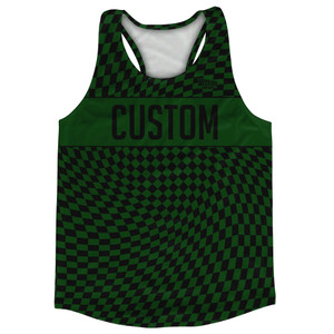 Warped Checkerboard Custom Running Track Tops Made In USA - Green Forest And Black Warped Checkerboard Custom Running Track Tops Made In USA - Green Forest And Black