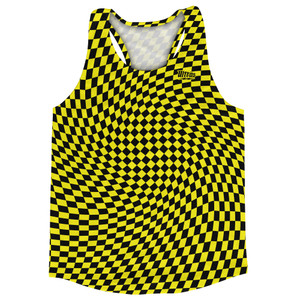 Warped Checkerboard Running Track Tops Made In USA - Yellow Bright And Black Warped Checkerboard Running Track Tops Made In USA - Yellow Bright And Black