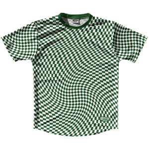 Warped Checkerboard Running Shirt Track Cross Made In USA - Green Hunter And White