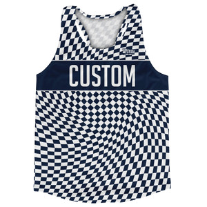 Warped Checkerboard Custom Running Track Tops Made In USA - Blue Navy And White Warped Checkerboard Custom Running Track Tops Made In USA - Blue Navy And White