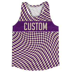 Warped Checkerboard Custom Running Track Tops Made In USA - Purple Medium And Vegas Gold Warped Checkerboard Custom Running Track Tops Made In USA - Purple Medium And Vegas Gold