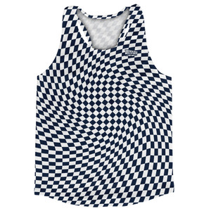 Warped Checkerboard Running Track Tops Made In USA - Blue Navy And White Warped Checkerboard Running Track Tops Made In USA - Blue Navy And White