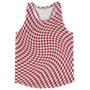 Warped Checkerboard Running Track Tops Made In USA - Red Cardinal And White Warped Checkerboard Running Track Tops Made In USA - Red Cardinal And White
