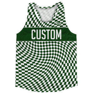 Warped Checkerboard Custom Running Track Tops Made In USA - Green Forest And White Warped Checkerboard Custom Running Track Tops Made In USA - Green Forest And White
